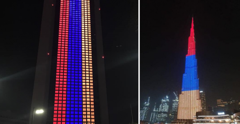 Abu Dhabi Skyscraper Burj Khalifa In Dubai Light Up In Colors Of Armenian Flag Public Radio Of Armenia