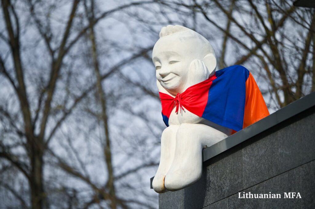 Guardian Angel Of The Lithuanian MFA Covered With Armenian Flag As EU guardian-angel-of-the-lithuanian-mfa-covered-with-armenian-flag-as-eu